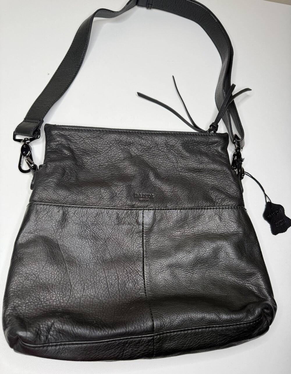 Margot Y2K Hobo Crossbody Large Black Pebbled Leather Dual Zip Adjustable Bag